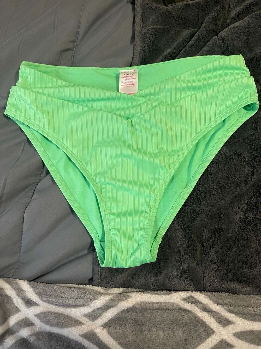 No Boundaries Bright Green Ribbed High-Waisted Bikini Bottom